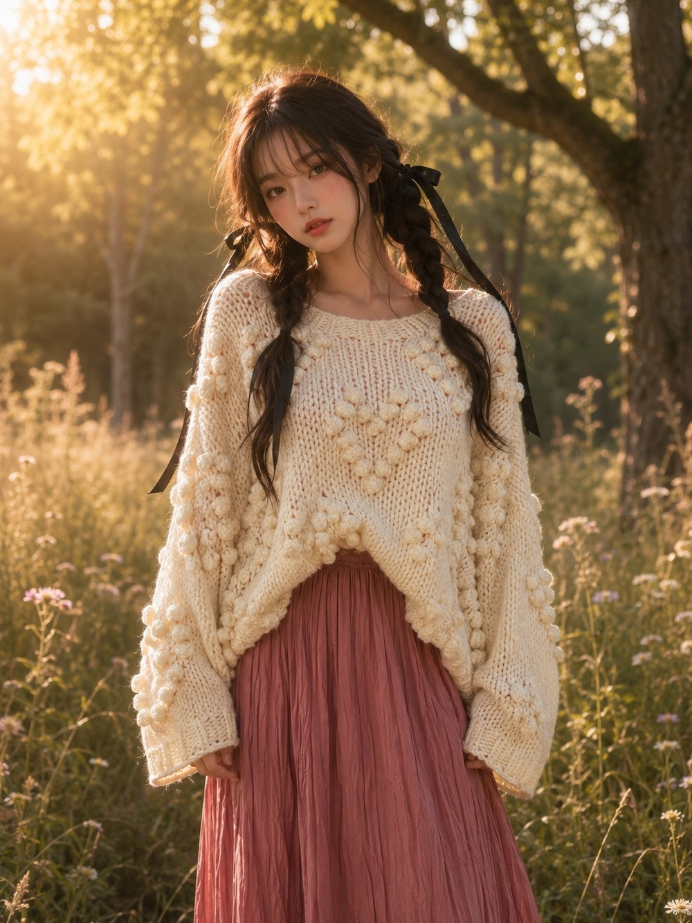 Catching Snowflakes Capturing Hearts slouchy chunky knit Pom oversized sweater